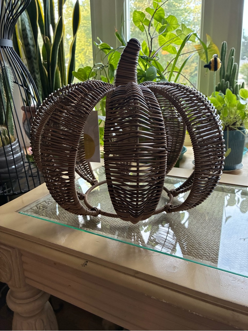 Woven Rattan Pumpkin Lantern - Brown